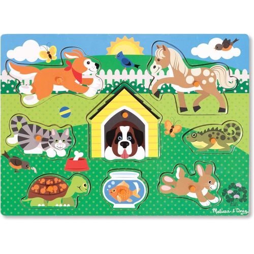  [아마존베스트]Melissa & Doug Pets Peg Puzzle (Colorful Animal Artwork, Extra-Thick Wooden Construction, 8 Pieces)