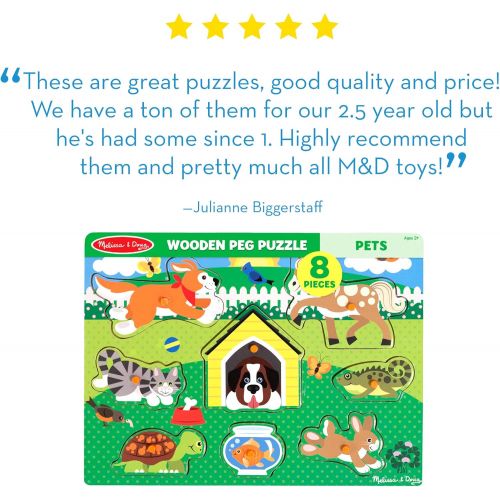  [아마존베스트]Melissa & Doug Pets Peg Puzzle (Colorful Animal Artwork, Extra-Thick Wooden Construction, 8 Pieces)