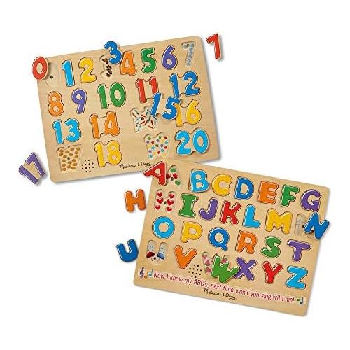  [아마존베스트]Melissa & Doug Sound Puzzles Set: Numbers and Alphabet - Wooden Peg Puzzles