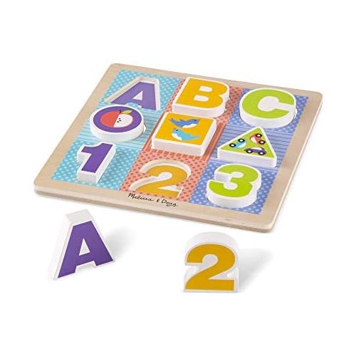  [아마존베스트]Melissa & Doug First Play Wooden ABC-123 Chunky Puzzle (9 pcs)