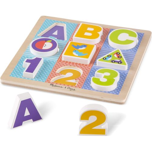  [아마존베스트]Melissa & Doug First Play Wooden ABC-123 Chunky Puzzle (9 pcs)