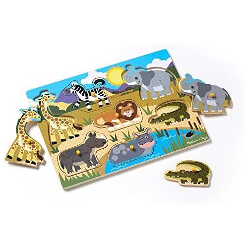  [아마존베스트]Melissa & Doug Safari Peg Puzzle (Colorful Animal Artwork, Extra-Thick Wooden Construction, 7 Pieces)