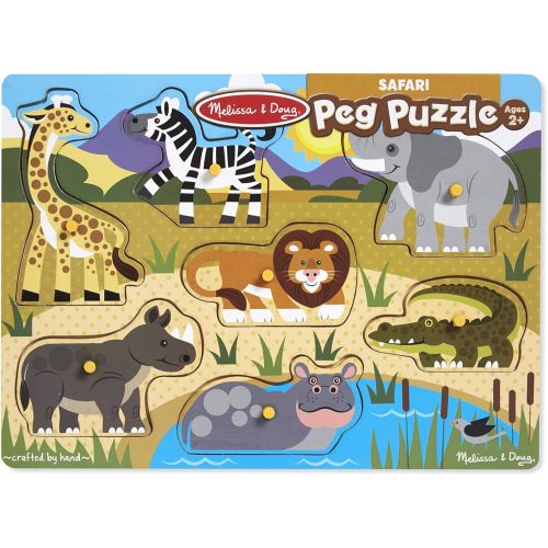  [아마존베스트]Melissa & Doug Safari Peg Puzzle (Colorful Animal Artwork, Extra-Thick Wooden Construction, 7 Pieces)