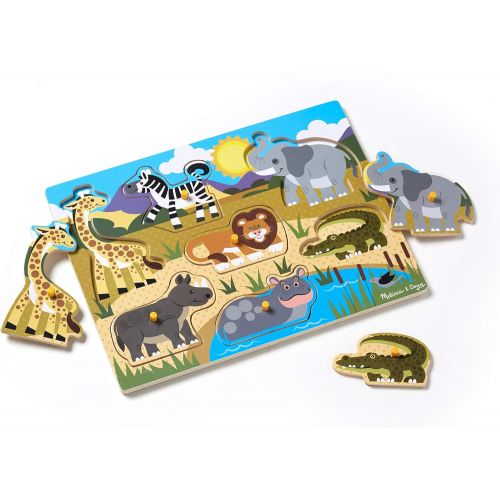  [아마존베스트]Melissa & Doug Safari Peg Puzzle (Colorful Animal Artwork, Extra-Thick Wooden Construction, 7 Pieces)