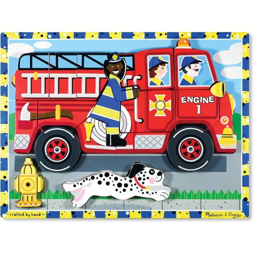  [아마존베스트]Melissa & Doug Fire Truck Wooden Chunky Puzzle (18 pcs)