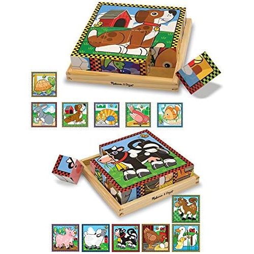  [아마존베스트]Melissa & Doug Wooden Cube Puzzles Set - Pets and Farm