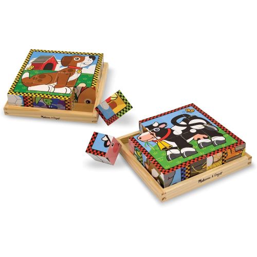  [아마존베스트]Melissa & Doug Wooden Cube Puzzles Set - Pets and Farm