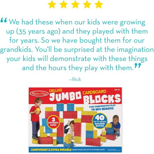  [아마존베스트]Melissa & Doug Deluxe Jumbo Cardboard Blocks (Developmental Toy, Extra-Thick Cardboard Construction, 40 Pieces, 12.5″ H × 7″ W × 19″ L)