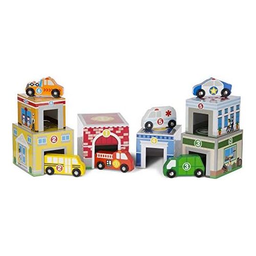  [아마존베스트]Melissa & Doug Nesting and Sorting Blocks (6 Buildings, 6 Wooden Vehicles)