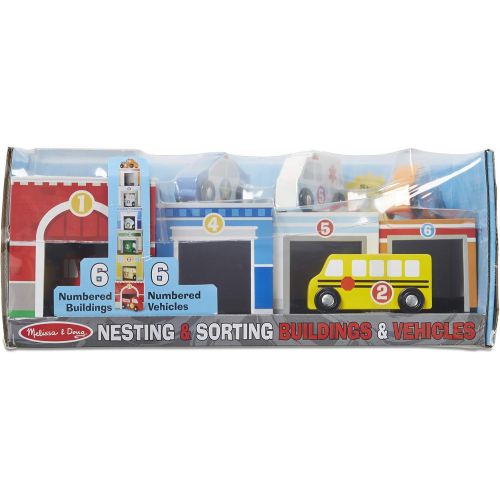  [아마존베스트]Melissa & Doug Nesting and Sorting Blocks (6 Buildings, 6 Wooden Vehicles)