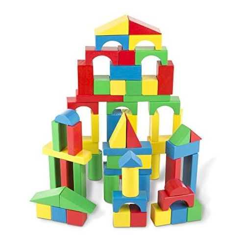  [아마존베스트]Melissa & Doug Wooden Building Blocks Set (Developmental Toy, 100 Blocks in 4 Colors and 9 Shapes)