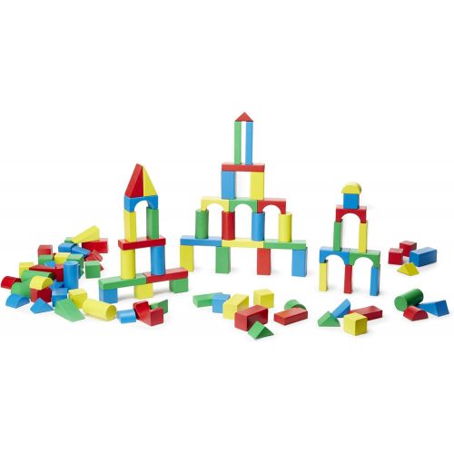  [아마존베스트]Melissa & Doug Wooden Building Blocks Set (Developmental Toy, 100 Blocks in 4 Colors and 9 Shapes)