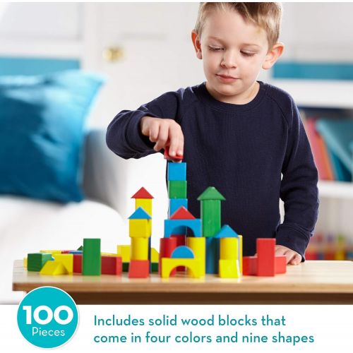  [아마존베스트]Melissa & Doug Wooden Building Blocks Set (Developmental Toy, 100 Blocks in 4 Colors and 9 Shapes)