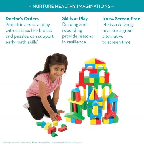  [아마존베스트]Melissa & Doug Wooden Building Blocks Set (Developmental Toy, 100 Blocks in 4 Colors and 9 Shapes)