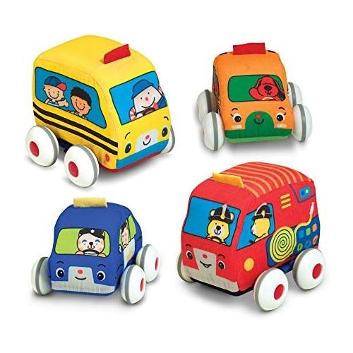  [아마존베스트]Melissa & Doug Pull-Back Vehicles, Soft Baby and Toddler Toy Set (4 Cars and Trucks and Carrying Case)