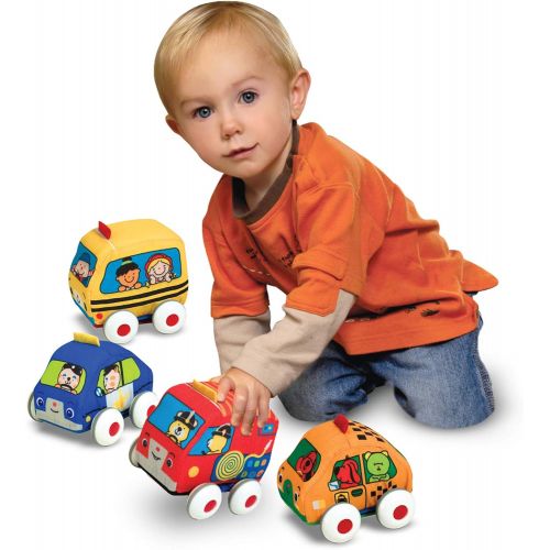  [아마존베스트]Melissa & Doug Pull-Back Vehicles, Soft Baby and Toddler Toy Set (4 Cars and Trucks and Carrying Case)