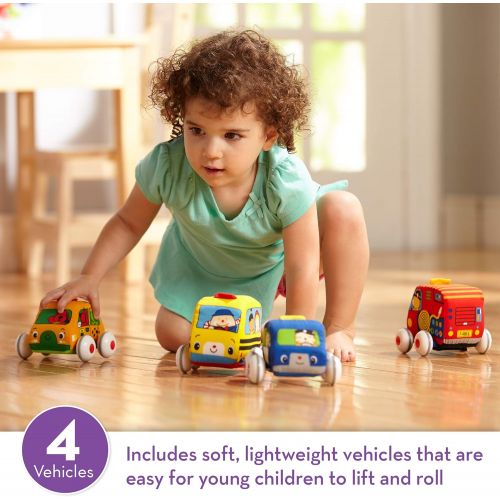  [아마존베스트]Melissa & Doug Pull-Back Vehicles, Soft Baby and Toddler Toy Set (4 Cars and Trucks and Carrying Case)