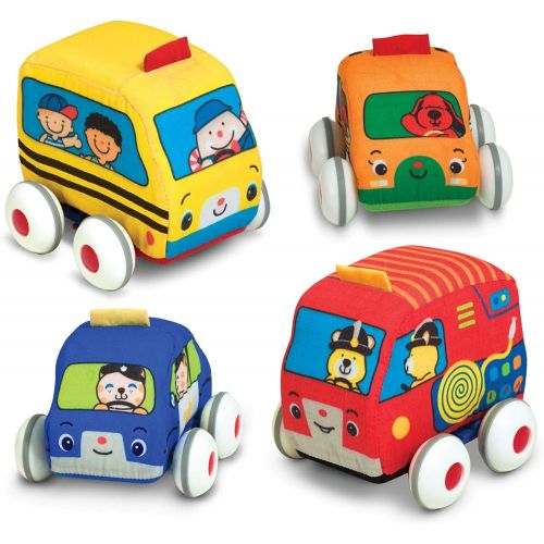  [아마존베스트]Melissa & Doug Pull-Back Vehicles, Soft Baby and Toddler Toy Set (4 Cars and Trucks and Carrying Case)