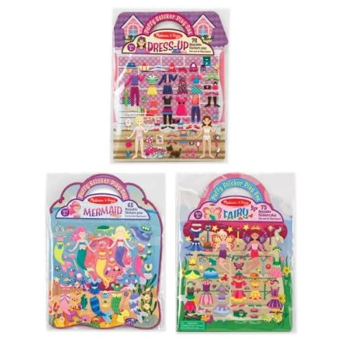  [아마존베스트]Melissa & Doug Puffy Sticker Play Set 3-Pack, Dress-Up, Mermaid, Fairy Reusable Sticker Activity Pads (Double-Sided Background, Includes Puffy Stickers)