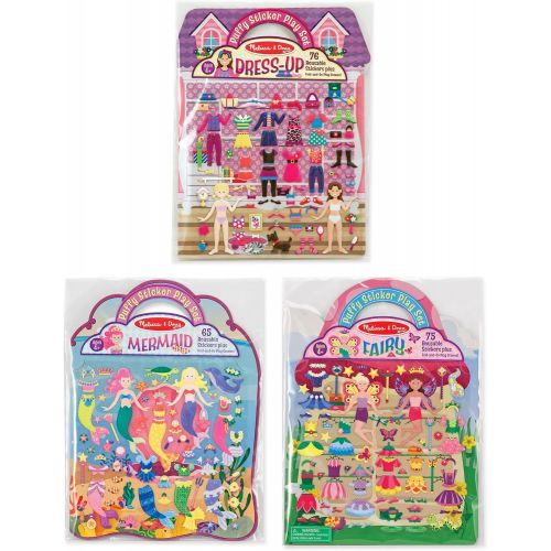  [아마존베스트]Melissa & Doug Puffy Sticker Play Set 3-Pack, Dress-Up, Mermaid, Fairy Reusable Sticker Activity Pads (Double-Sided Background, Includes Puffy Stickers)