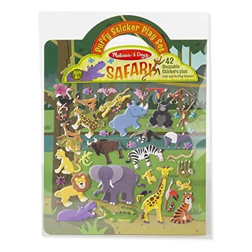  [아마존베스트]Melissa & Doug Safari Puffy Sticker Play Set (Activity Pads, Reusable Puffy Sticker Play Set, Double-Sided Background, 42 Stickers)