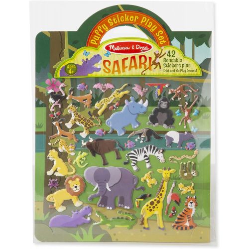  [아마존베스트]Melissa & Doug Safari Puffy Sticker Play Set (Activity Pads, Reusable Puffy Sticker Play Set, Double-Sided Background, 42 Stickers)