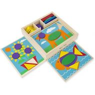 [아마존베스트]Melissa & Doug Beginner Wooden Pattern Blocks Educational Toy, 5 Double-Sided Scenes and 30 Shapes, 10.65” H x 10.65” W x 2.3” L