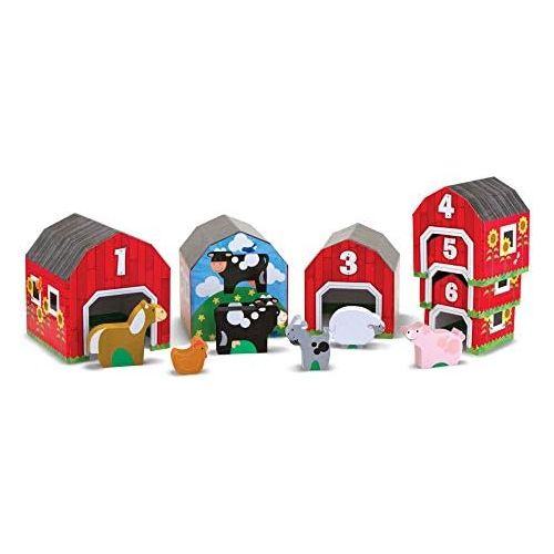  [아마존베스트]Melissa & Doug Nesting and Sorting Barns and Animals With 6 Numbered Barns and Matching Wooden Animals