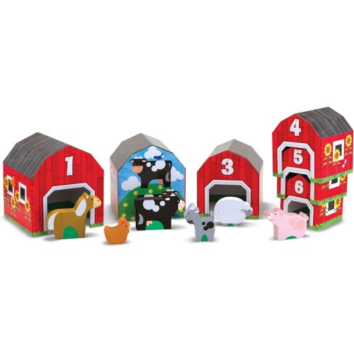  [아마존베스트]Melissa & Doug Nesting and Sorting Barns and Animals With 6 Numbered Barns and Matching Wooden Animals