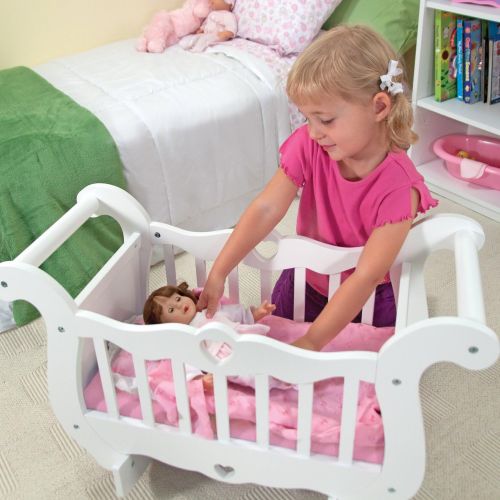  [아마존베스트]Melissa & Doug White Wooden Doll Crib With Bedding (30 x 18 x 16 inches)