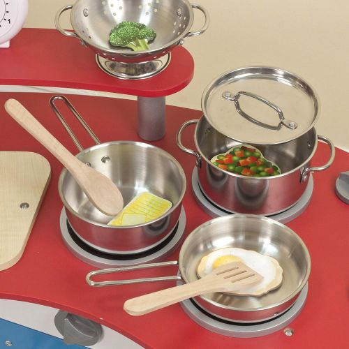  [아마존베스트]Melissa & Doug Let’s Play House! Stainless Steel Pots & Pans Play Set for Kids Construction, 8 Pieces, 33.02 cm H x 15.24 cm W x 15.24 cm L)