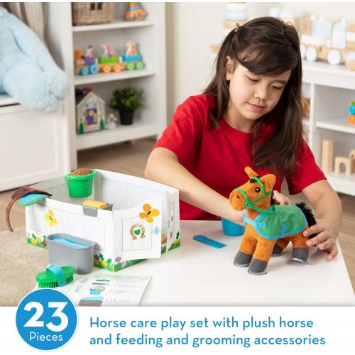  [아마존베스트]Melissa & Doug Feed & Groom Horse Care Play Set with Plush Stuffed Animal (23 Pieces)