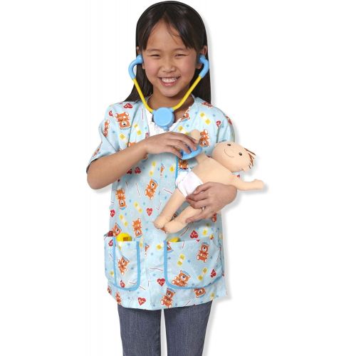  [아마존베스트]Melissa & Doug Pediatric Nurse Role Play Costume Set (8 pcs) - Includes Baby Doll, Stethoscope