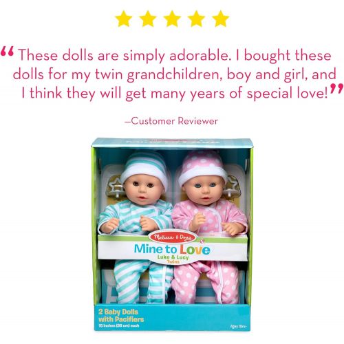  [아마존베스트]Melissa & Doug Mine to Love Twins Luke & Lucy Dolls (Pretend Play, Baby Dolls, 15 Inches)