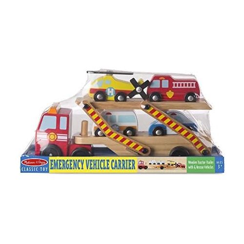  [아마존베스트]Melissa & Doug Emergency Vehicle Carrier (Two-Level Tractor-Trailer Truck Toy with 4 Vehicles)