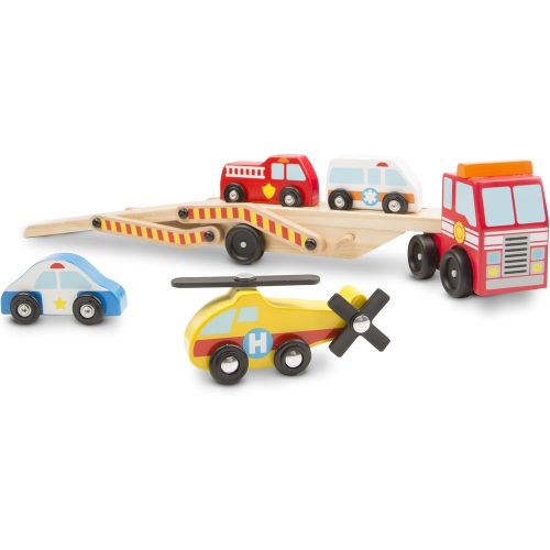  [아마존베스트]Melissa & Doug Emergency Vehicle Carrier (Two-Level Tractor-Trailer Truck Toy with 4 Vehicles)