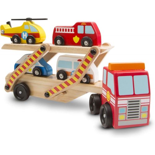  [아마존베스트]Melissa & Doug Emergency Vehicle Carrier (Two-Level Tractor-Trailer Truck Toy with 4 Vehicles)