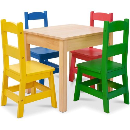  [아마존베스트]Melissa & Doug Kids Furniture Wooden Table & 4 Chairs - Primary (Natural Table, Yellow, Blue, Red, Green Chairs)