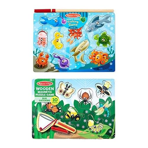  [아마존베스트]Melissa & Doug Magnetic Wooden Puzzle Game Set, 2-Pack, Fishing and Bug Catching (Adorable Artwork, Sturdy Wooden Construction, 10 Pieces Each)