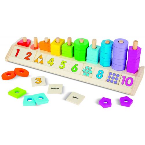  [아마존베스트]Melissa & Doug Counting Shape Stacker (Wooden Educational Toy with 55 Shapes and 10 Number Tiles)