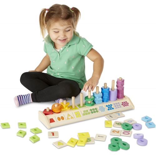  [아마존베스트]Melissa & Doug Counting Shape Stacker (Wooden Educational Toy with 55 Shapes and 10 Number Tiles)