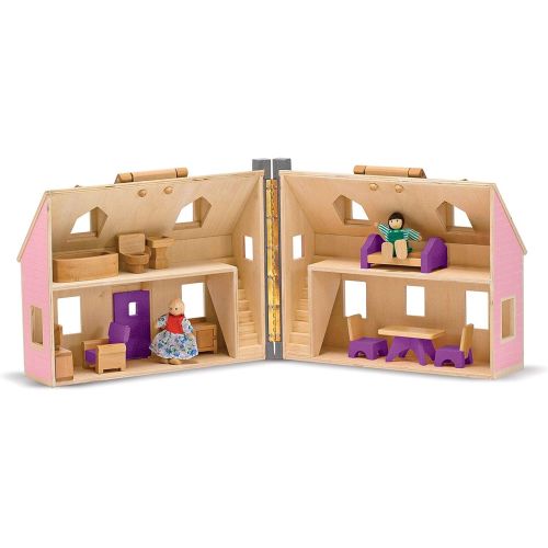  [아마존베스트]Melissa & Doug Fold & Go Mini Dollhouse (Portable Wooden Dollhouse, Working Doors, Sturdy Carrying Handles, 10.4” H × 11.9” W × 16.7” L)