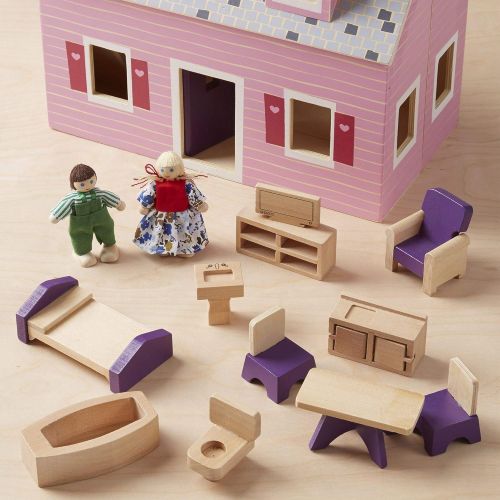  [아마존베스트]Melissa & Doug Fold & Go Mini Dollhouse (Portable Wooden Dollhouse, Working Doors, Sturdy Carrying Handles, 10.4” H × 11.9” W × 16.7” L)