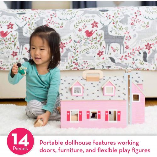  [아마존베스트]Melissa & Doug Fold & Go Mini Dollhouse (Portable Wooden Dollhouse, Working Doors, Sturdy Carrying Handles, 10.4” H × 11.9” W × 16.7” L)