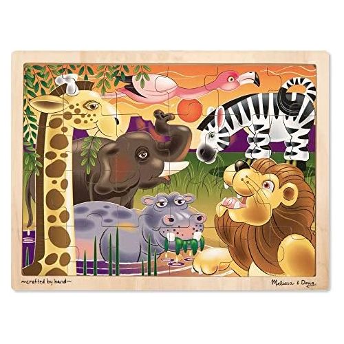  [아마존베스트]Melissa & Doug African Plains Wooden Jigsaw Puzzle (Preschool, Sturdy Wooden Construction, 24 Pieces, 15.55″ H × 11.6″ W × 0.35″ L)