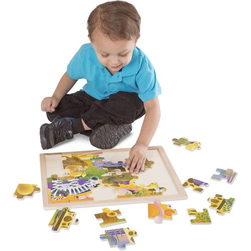  [아마존베스트]Melissa & Doug African Plains Wooden Jigsaw Puzzle (Preschool, Sturdy Wooden Construction, 24 Pieces, 15.55″ H × 11.6″ W × 0.35″ L)