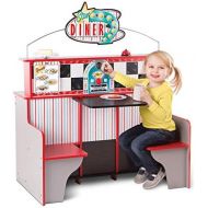 [아마존베스트]Melissa & Doug Star Diner Restaurant (Play Set & Kitchen, Wooden Diner Play Set, Two Play Spaces in One, 35 H x 23 W x 43.5 L)