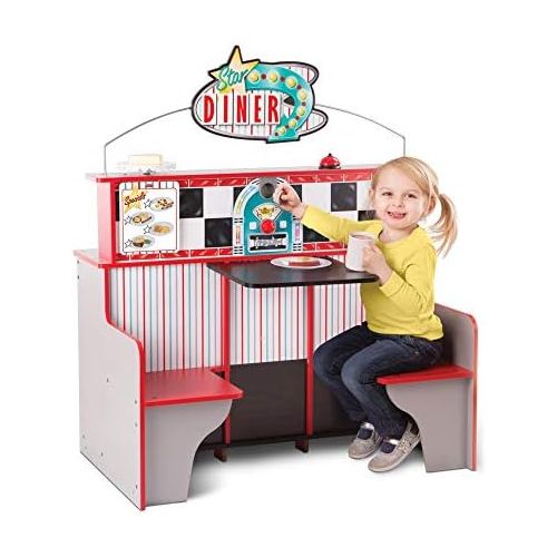  [아마존베스트]Melissa & Doug Star Diner Restaurant (Play Set & Kitchen, Wooden Diner Play Set, Two Play Spaces in One, 35 H x 23 W x 43.5 L)