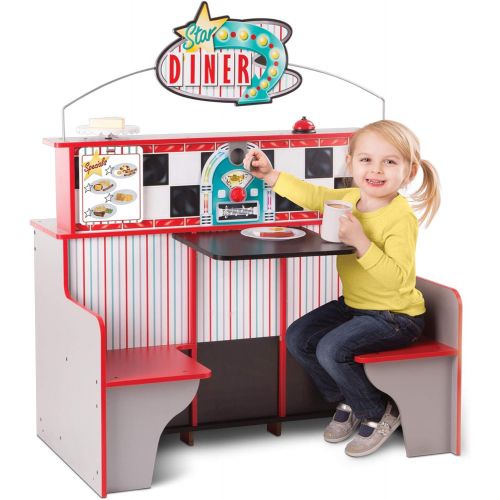  [아마존베스트]Melissa & Doug Star Diner Restaurant (Play Set & Kitchen, Wooden Diner Play Set, Two Play Spaces in One, 35 H x 23 W x 43.5 L)