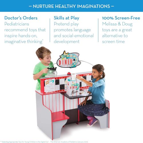  [아마존베스트]Melissa & Doug Star Diner Restaurant (Play Set & Kitchen, Wooden Diner Play Set, Two Play Spaces in One, 35 H x 23 W x 43.5 L)